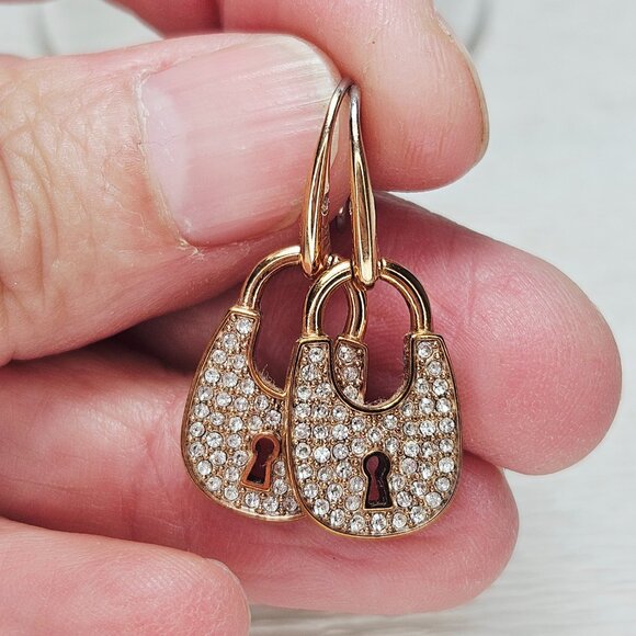 Michael Kors Rose Gold Pave Crystal Padlock Earrings - Picture 4 of 7